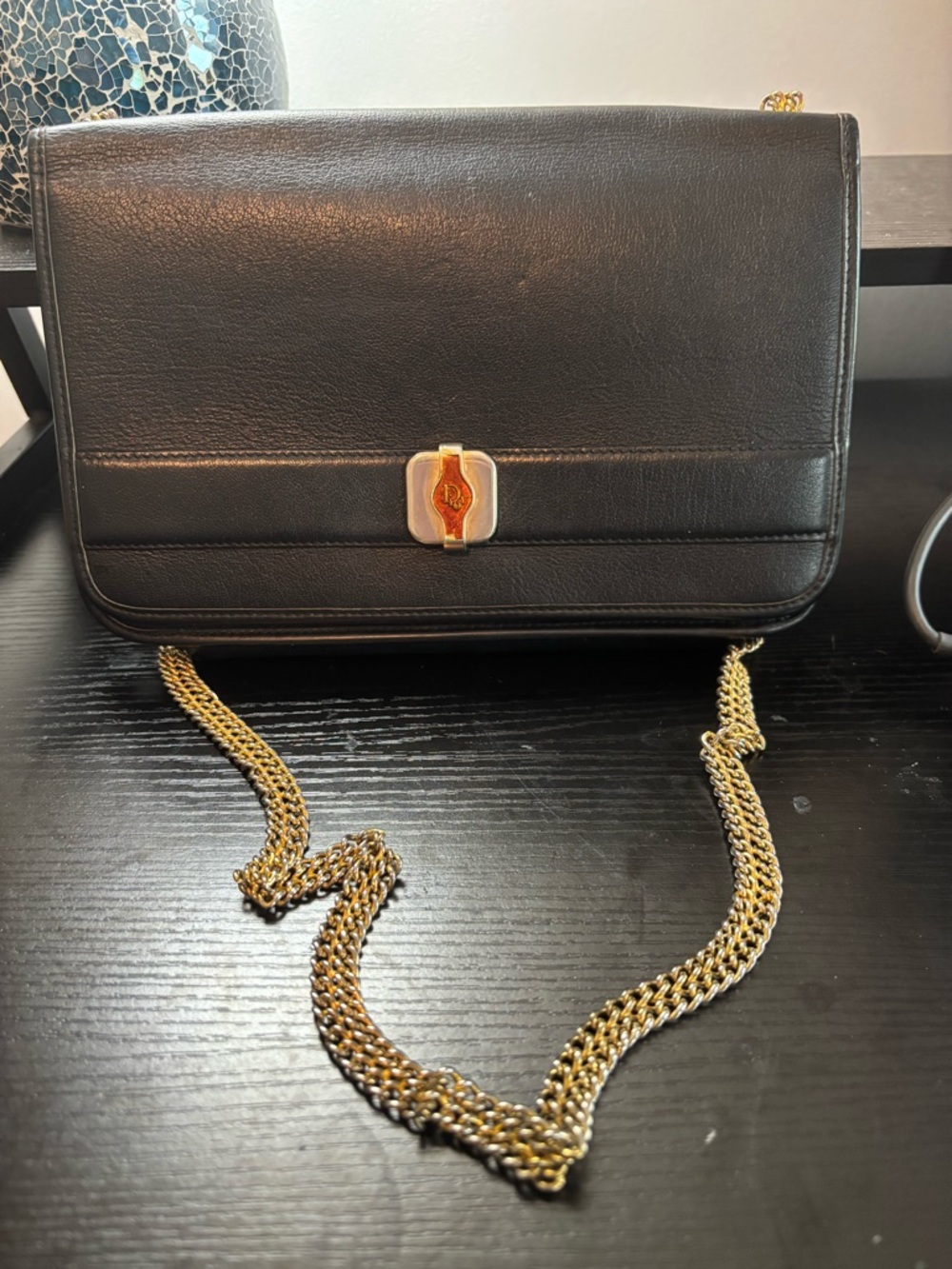 Archival Christian Dior Black Leather Flap Bag - Original Gold Chain & Hardware - Picture 4 of 11